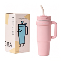 Mug Kopi Perjalanan Tumbler Vakum Isolasi Dinding Ganda Stainless Steel 30oz 890ml Custom dengan Sedotan