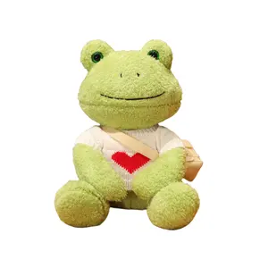 Прямые продажи супер мягкая плюшевая игрушка лягушка животное плюшевая милая зеленая лягушка плюшевая кукла креативная лягушка игрушки с сумкой и футболкой