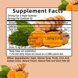 Gomitas de Cúrcuma y Jengibre para Adultos de Marca Privada, Suplemento Herbal para Energía y Apoyo Digestivo, 120 Gomitas/Botella - Product Image 4