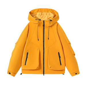 Veste coupe-vent unisexe, couleur unie, à capuche avec doublure intérieure, vêtements de travail d'hiver pour l'extérieur - Product Image 1