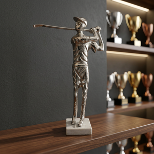 Silver Aluminum Golf Player Figurine Handmade Artistic Tabletop Sculpture Modern Design Eco-Friendly Durable Living Room <b>Decor</b> - Product Image 3