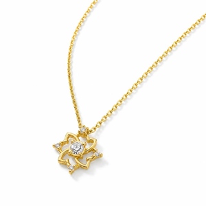 Early Summer Wire Layer <b>Pendant</b> Necklace <b>Solid</b> K10 <b>Gold</b> Chain with Central Light Inspired Diamond Scattered White Chalcedony - Product Image 3