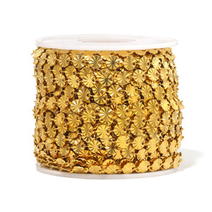 Chaîne à maillons ronds en acier inoxydable plaqué or PVD avec motif tournesol en relief |   Chaîne artisanale tendance pour la fabrication de bijoux DIY pour femmes - Product Image 3