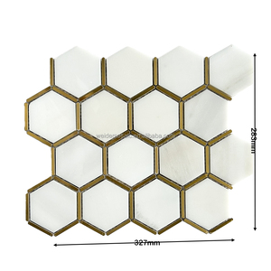 Tuiles de mosaïque hexagonales en marbre blanc oriental en métal moderne, tuiles de mosaïque en pierre en acier inoxydable pour les murs et les sols de la salle de bain - Product Image 3