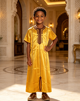 Nouvelle collection en stock : Thobe brodé marocain pour garçons, Qamis musulman, Jubbah islamique en tissu brillant, Robe Boubou pour enfants 30-52