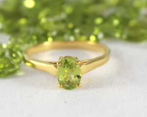 Natural <b>Green</b> Peridot 5x7mm Oval Cut Classic Bezel Setting Solid 14k Yellow Gold Birthstone <b>Ring</b> - Product Image 3