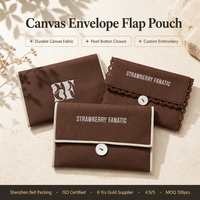 Kantong Amplop Kanvas Reusable dengan Kancing Renda, Dompet Cetak Logo Custom High-End, Kantong Kemasan Kartu Hadiah, Tas Katun Lipat