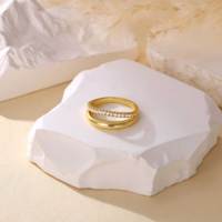 Ensemble de bagues à double couche, bande unie et bande en zircon, ton or, bagues empilables minimalistes pour femmes, bijoux de mode au quotidien