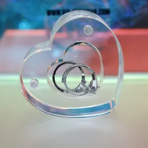 Anel de acrílico transparente, caixa de armazenamento de joias e anéis transparentes em forma de coração para casamento