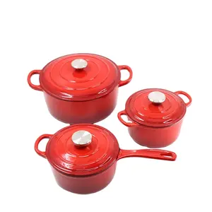 Set Panci Makanan Memasak Kualitas Tinggi, Panci Casserole Set Peralatan Masak Besi Cor Enamel Anti Lengket 6 Buah