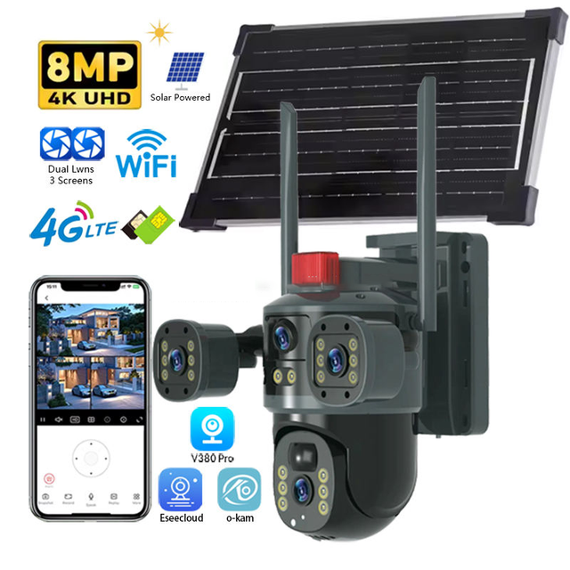 HIKWIFI 4K Solar Camera 360 Degree PTZ Dual Lens Motion Detection Wireless Outdoor Camera with PIR Sensor
