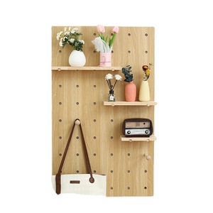 Solid Wood Pegboard Storage <b>Rack</b> Adjustable Wall Mounted For Bathroom Bedroom Living Room Display <b>Shelves</b> - Product Image 2