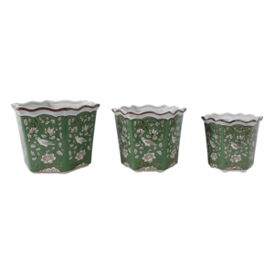 Vasi in ceramica Chinoiserie con decorazioni floreali per piante da interno ed esterno, set di tre - Product Image 4