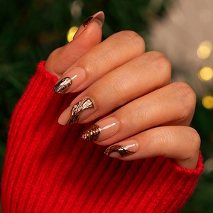 Uñas Postizas de Gel Suave con Diseño Dorado 3D, Venta al por Mayor, Alta Calidad, Reutilizables, 32 Piezas, Uñas Postizas Cortas en Forma de Almendra - Product Image 1
