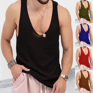 Chaleco de Punto con Cuello en V para Hombre, Corte Holgado, Color Sólido, Fibra Acrílica, Ropa de Verano, Tallas M, L, XL, XXL - Product Image 1