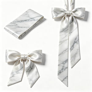 Lazo de Raso Brillante con Textura de Mármol de Lujo, Lazo Preformado para Envoltura de Regalos de Lujo, Adorno para Bodas y Fiestas - Product Image 4