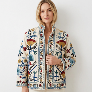 Chaqueta de Invierno Boho Chic, Acolchada, Reversible, Bordada con Diseño Suzani, en Colores Surtidos, Ecológica, 100% Algodón, con Estampado Floral - Product Image 1