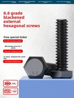 Vis hexagonales noires de grade 8.8, tiges filetées allongées et vis à filetage métrique, gamme complète M3-M24, en acier à faible teneur en carbone, emballées en boîte