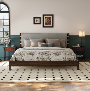 Cadre de lit plateforme en tissu taille King avec tête de lit, design moderne du milieu du siècle, réglable et convertible, gris clair, mobilier de chambre - Product Image 2