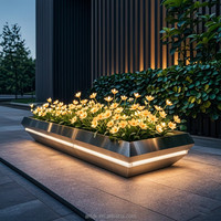 H048 Vase Moderne Personnalisable en Acier Inoxydable, Jardinière LED, Décoration Artistique Commerciale, Artisanat Métallique pour Jardin de Toit d'Hôtel