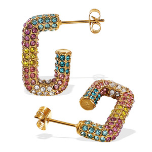 ต่างหูรูปตัว C ชุบทอง 18K เพชรสังเคราะห์ สำหรับผู้หญิง สวมใส่ได้ทุกวัน ดีไซน์ไม่สมมาตร - Product Image 5