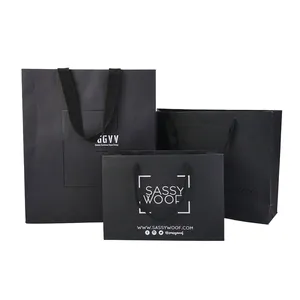 Wholesale Custom Design Printed Black Luxury Shopping Gift Paper Bag Matte Paper Bag With Handle