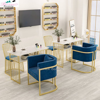 Table de manucure de luxe de style italien PronneBeauty avec plateau en marbre et structure métallique, couleur et taille personnalisables, collecteur de poussière, gel UV en option