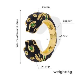 Nuovo Design nero leopardo rame smalto verde anelli di cristallo gioielli - Product Image 6