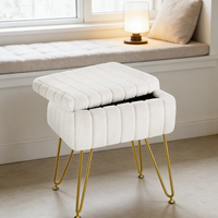 Pouf ottoman moderne en velours blanc, tabouret en bois, siège rond, repose-pieds pour chambre à coucher avec fonction de rangement, vente en gros de meubles pour la maison