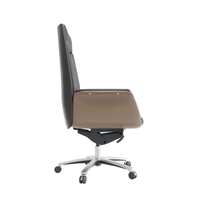 Chaise de bureau de direction moderne à dossier haut, en cuir écologique, avec panneau latéral en bois courbé, pivotante, réglable, ergonomique, pour PDG