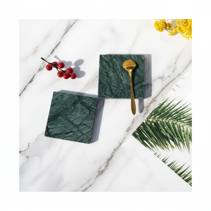 Ensemble de sous-verres en marbre vert, faits à la main, en pierre naturelle de luxe, grandes dalles, pour tasses à café, décoration de table intérieure pour villa - Product Image 1