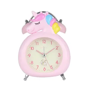 Reloj despertador con forma de anillo de unicornio, alarma con diseño de animal en color rosa, azul y blanco