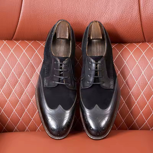 High-quality men's British-style genuine leather engraved leather boots with shiny surface thick sole high-top leather <b>shoes</b> - Product Image 2