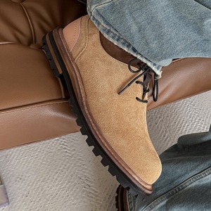 Vintage workwear style thick-<b>soled</b> trendy leather shoes men suitable business wear low-top <b>boots</b> height-increasing hiking shoes - Product Image 4