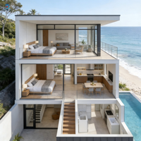 Casa Prefabricada de Bajo Costo de 3 Pisos, Plan de Casa Contenedor, Hotel Prefabricado de Lujo