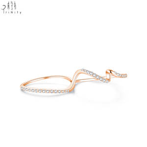 Bijoux fins élégants et tendance en gros, design populaire, or blanc massif 18 carats, diamants naturels réels, double bague pour femmes - Product Image 2