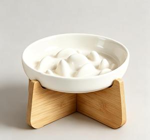 Custom Luxury Ceramic <b>Cat</b> Slow <b>Feeder</b> Bowl Elevated Stand Pet Food Water Feeding Bowl Manufacturer - Product Image 1
