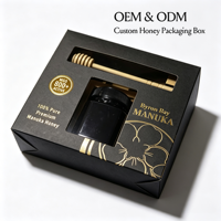 Caja de embalaje de tarro de miel Kraft marrón con logotipo de lámina de oro personalizada con ventana transparente de PVC