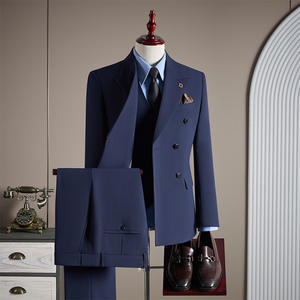 Completo da uomo di fascia alta in tre pezzi Plus Size doppiopetto per matrimoni formale da lavoro con cerniera in tessuto piatto con cerniera - Product Image 4