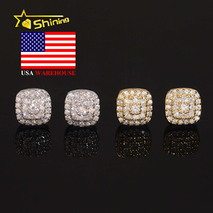 Hoa kỳ kho nhanh chóng vận chuyển hip hop đồ trang sức 925 sterling Silver Gold Plated vvs kim cương Iced out moissanite <span class=keywords><strong>Stud</strong></span> Bông tai - Product Image 1