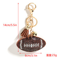 Llavero con patrón de rugby de diamantes de imitación brillantes, novedad, colgante de borla brillante para bolso, venta al por mayor, para uso diario