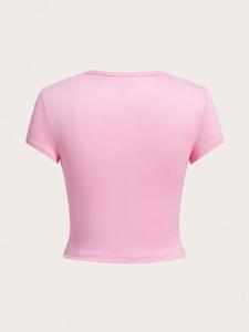 เสื้อยืดครอปคอกลมแขนสั้นทรงเข้ารูปเซ็กซี่สีสันตามสั่งสำหรับผู้หญิงขายส่งเสื้อผ้าลำลองฤดูร้อน - Product Image 4