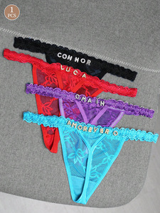 Lencería Sexy al por Mayor para Mujer, Tanga de Encaje con Letra de Diamantes de Imitación, Malla Transparente, Lencería Fetiche, Letra Personalizada - Product Image 5