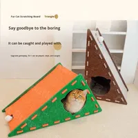 Vente en gros de maison à gratter pour chat en triangle avec design de tunnel grotte à chat fermée pour chats d'intérieur toutes les saisons