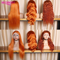 Vague d'eau gingembre-orange # Perruque Lace Front Transparente 13x6 13x4 en Cheveux Humains Colorée 350 Couleurs pour Femmes, Perruques Bouclées Profondes Pré-Pluckées