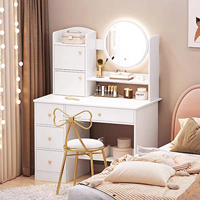 Table de vanité blanche moderne de maquillage de stockage de vente chaude avec la chaise de miroir éclairée de 2-4 tiroirs pour des filles-pour l'usage de chambre à coucher ou d'hôtel