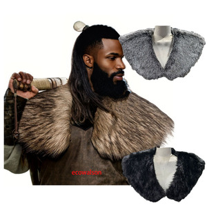 Cuello de piel Ropa de invierno Rey Guerrero Capa Vikingo Mantón de piel Guerrero medieval Capa de piel artificial <span class=keywords><strong>Disfraz</strong></span> de cosplay de Halloween - Product Image 1