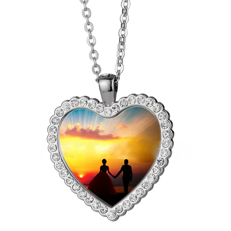Colgante de corazón personalizable con foto de diamante de cristal, colgante de corazón en blanco para impresión DIY, regalo de San Valentín, venta al por mayor