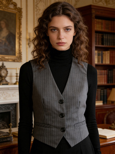 <span class=keywords><strong>Gilet</strong></span> Corto da <span class=keywords><strong>Donna</strong></span> a Righe Sottili, Senza Maniche, Scollo a V, Bottoni Frontali, Vestibilità Slim, Stile Y2K Streetwear - Product Image 6