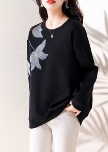 <b>Black</b> Plus Size Washed Jersey Crew Neck <b>Sweatshirt</b> Long Sleeve Knitted Sexy & Club Autumn Women's Top - Product Image 5